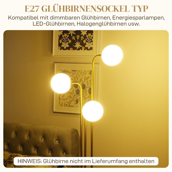 Rootz Modern 3 Shade Floor Lamp - Justerbar belysning - Guldtonlampa - Fotomkopplare - 41-55L X 28W X 165H CM