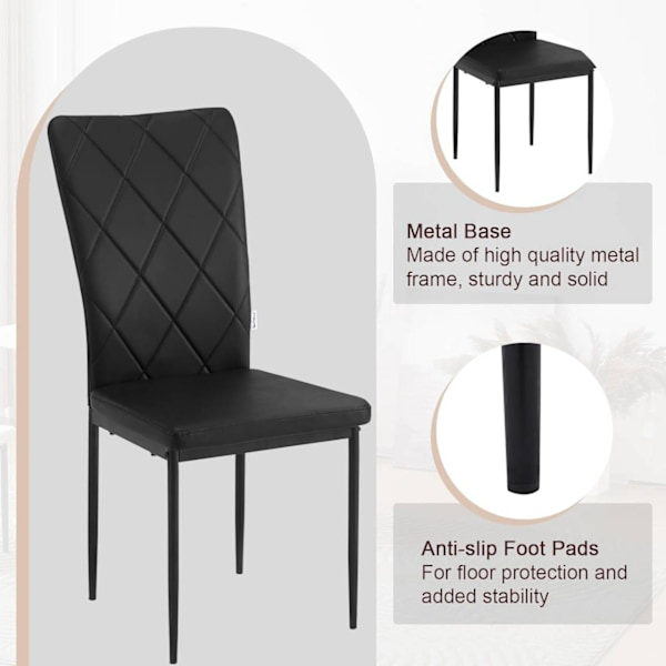 Rootz matstolar Set med 4 - Moderna köksstolar - Kontorssittplatser - Bekväm vadderad sits - Ergonomiskt högt ryggstöd - Slitstark metallram - 42 cm x