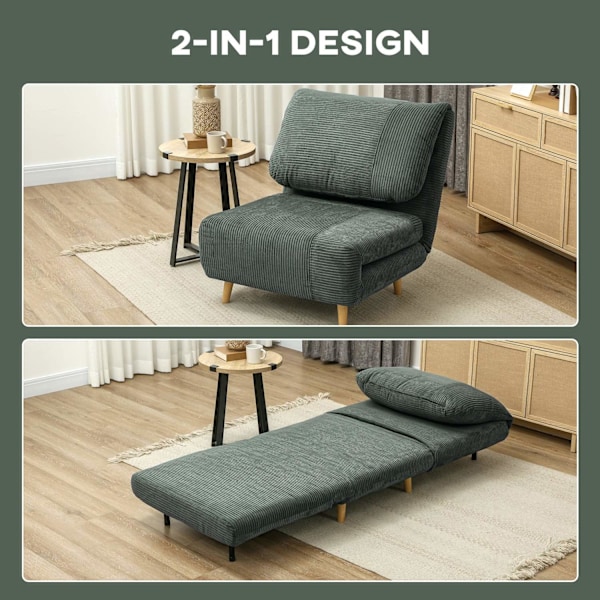 Rootz 2 -i -1 sovande fåtölj gästbädd - Cabriolet Soffa - Fällbar säng - Justerbar komfort - 82 cm x 89 cm x 83 cm - Grönt