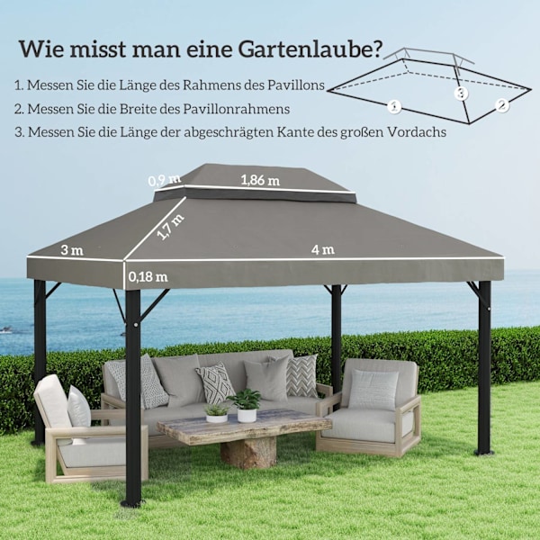 Rootz Pavilion Ersättningstak - Gazebo -täckning - Tarpaulin Canopy - Solskydd UPF30+ - 400 cm x 300 cm - Grå