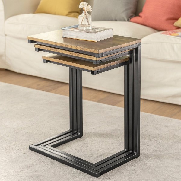 Rootz Set med 3 häckbord - Sidobord - Soffbord - Utrymmesbesparande design - MDF och metall - 46cm x 61cm x 30cm