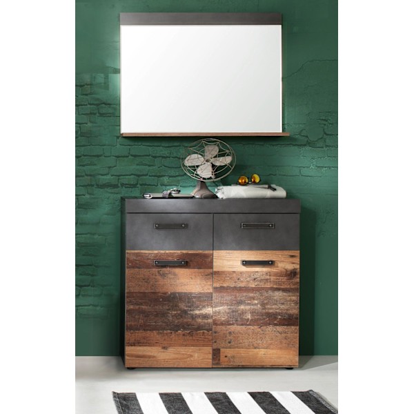 Rootz Garderobesæt 2-delt - Skab - med spejl - Brun og Sort - 90 x 192 x 34 cm