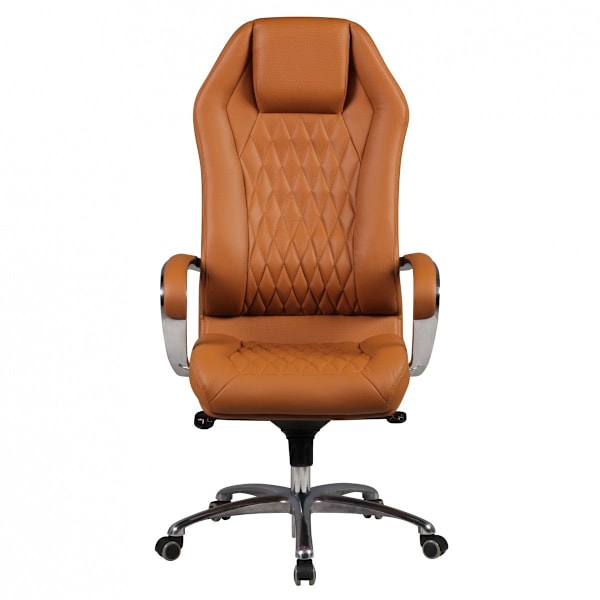 Rootz Executive Chair - Äkta läder - Armstöd i aluminium - Ergonomisk design - Karamellfärg - 126-136cm x 70cm x 70cm