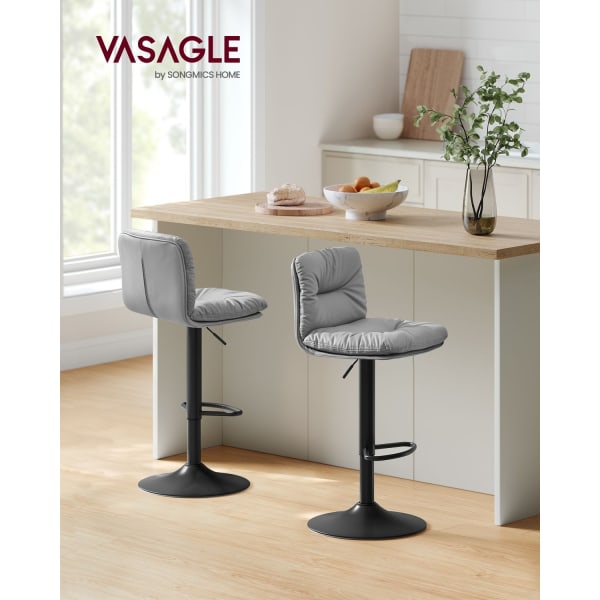 Rootz Grey 2-delt sæt barstole - Bordskamler - Køkkenø-sæder - PU-materiale - Metalramme - Skumpolstring - Justerbar højde - Kompakt design - Ergonomi