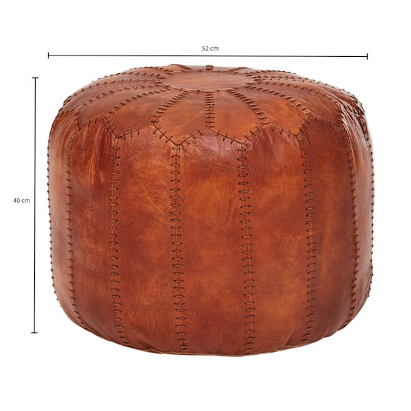 Rootz Pouf - Nahkapussi - Aitoa nahkaa - Jakkara - Verhoiltu täkki - Pyöreä pussi - 52 x 40 x 52 cm - Ruskea