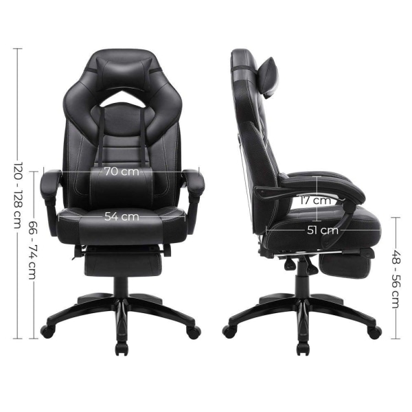 Rootz Gaming Chair - Kontorsstol - Ergonomic Gaming Chair - Esports Gaming Chair - Skrivbordsstol - Med Fotstöd Och Nackstöd - Svart - 70 x 64 x (120-