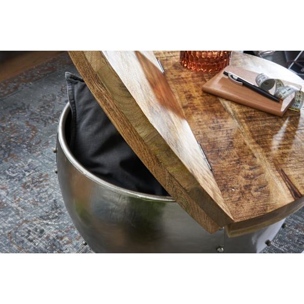 Rootz soffbord Mango massivt trä - metall 60x43x60 cm industriell stil runt - Design vardagsrumsbord med förvaringsutrymme - Modernt loungebord soffbo