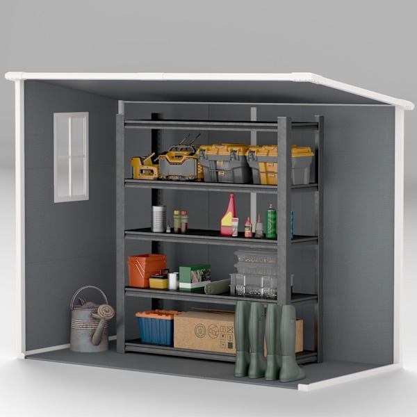 Rootz 2,4 x 1,3 metrin puutarhatalo - Shed - Storage Unit - sää- ja UV -kestävät - 238 cm x 125 cm x 165/183 cm - harmaa