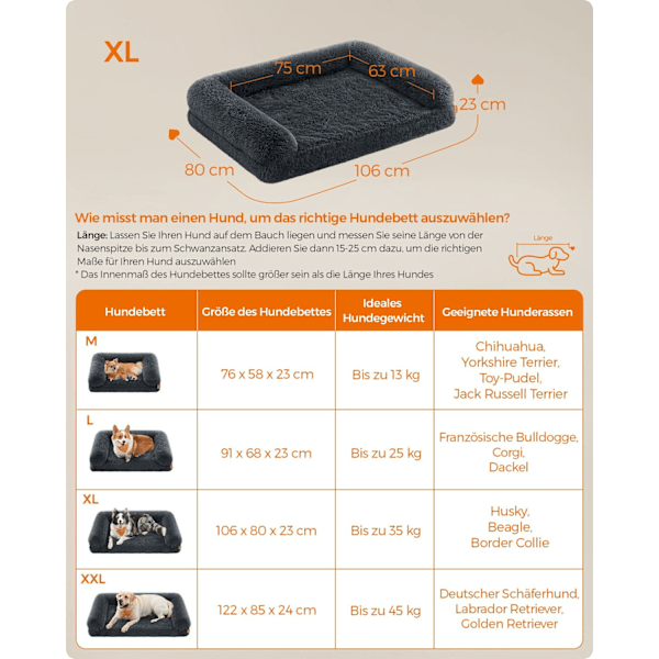 Rootz-pehmoinen koiransänky - Tummanharmaa lemmikkimatto - Memory Foam - Ortopedinen tyyny - 106cm x 80cm x 23cm - Kevyt 3,1kg