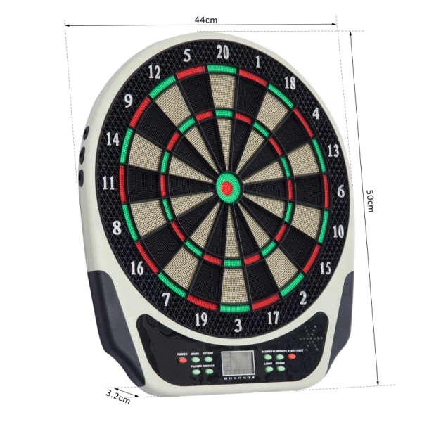 Rootz Electronic Dart Board - Dart Board - Dart Board Set - Med LCD Display - 6 Dart Heads - 24 Dart Heads - För 8 spelare - Plast - Svart - 44L x 50W