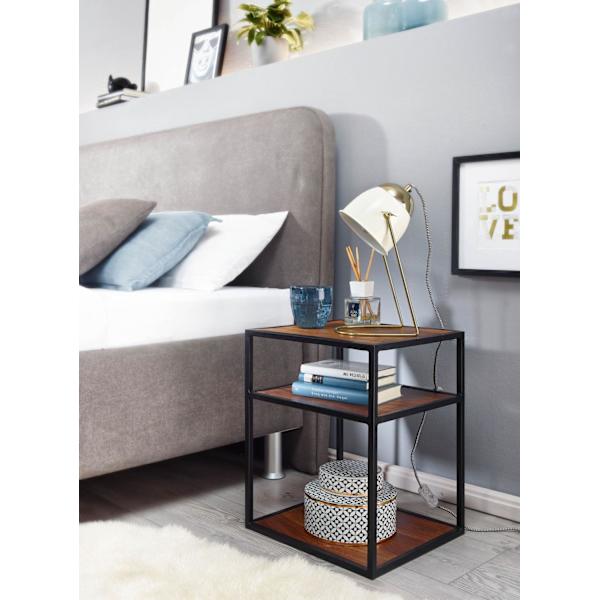 Rootz sengebord massivt sheesham træ - metal 40x50x35 cm sidebord højt - Design natkonsol boxmadrasser med hylde - Industrielt sofabord højt med opbev