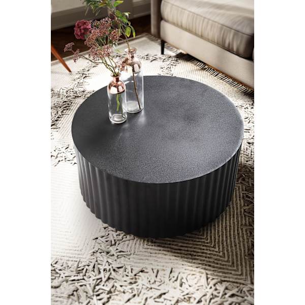 Rootz Modern Design Sofabord - Rundt bord - Elegant Lamellook - Håndlavet - Anti-Slip Nubs - Pulverlakeret jern - 67cm x 67cm x 31cm