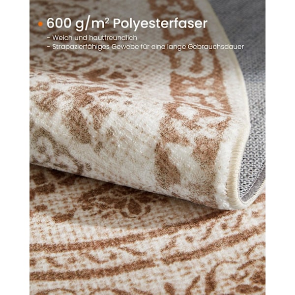 Rootz Round Boho Style Matta - Cappuccino Beige - Polyesterfilt TPR - Lätt - 120 cm diameter - 1,6 kg - Utomhusmatta för inomhusbruk