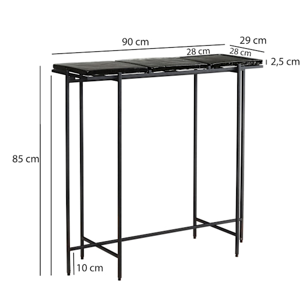 Rootz Modern Console Bord - Entrébord - Sofabord - Glasplade - Metalstel - Håndlavet - 90cm x 29cm x 85cm