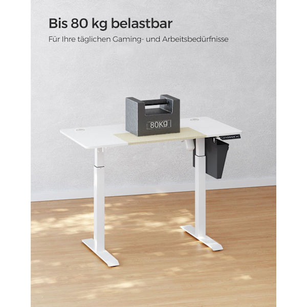 Rootz Elektrisk ståbord - Hvidt ståbord - Skrivebord med højdejusterbar - Skrivebord i spånpladestål - 60 cm x 120 cm x (72-120) cm - Max belastning 8