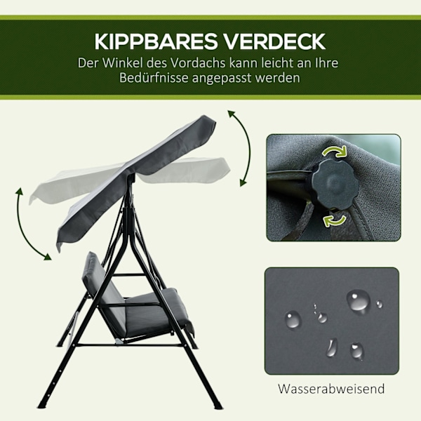 Rootz Hollywood Garden Swing - 3 -paikkainen keinupöytä - ulkoterassi keinu - teräsrunko - 172 x 110 x 153 cm - ihanteellinen auringonsuojaus