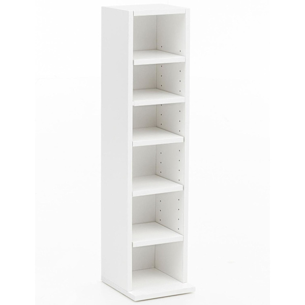 Rootz Design bokhylla 21x91x20cm med 6 fack Vit - Golvhylla trähylla fristående - Skohylla träkorridor - Smal vägghylla barnrum - Nieschenregal Modern