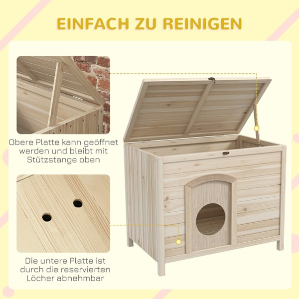 Rootz Small Pet House - Cat Shelter - Dwarf Rabbit Abode - Foldbar Wood - 78cm x 51 cm x 62 cm