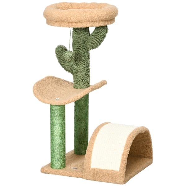 Rootz Cactus Design Cat Tree - Kradsestolpe - Klatrekattetræ - Sisal-indpakket stolper - Spånpladebase - Teddy Velour - 40cm x 35cm x 72cm