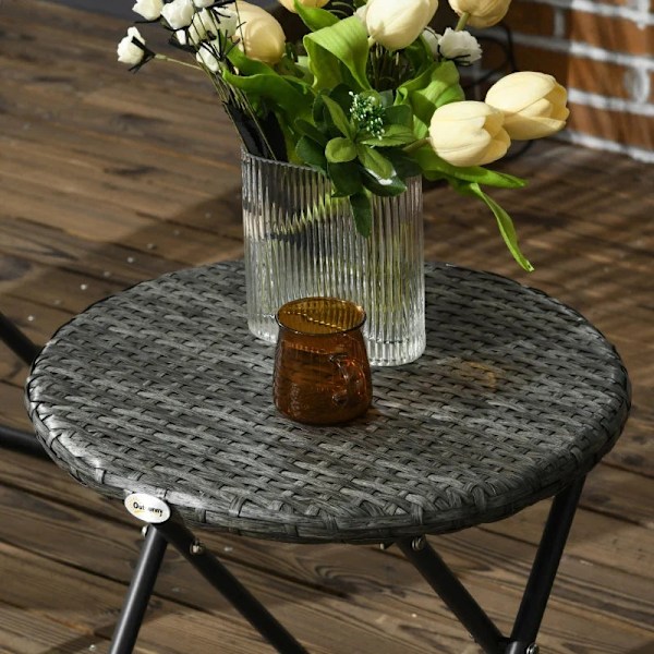 Rootz 3-delt Rattan Look Havemøbelsæt - 2 Stole - 1 Bord - Sammenklappelig - Syntetisk Rattan - Grå - 76W x 77D x 78H cm