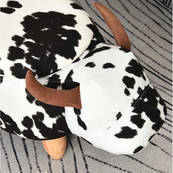 Rootz Hocker - Puf - Ko - Til børn - Opbevaringsplads - Sort - Hvid - Stof - Gummitræ - 62 x 35 x 36 cm