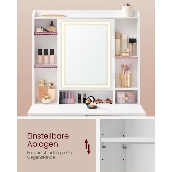 Rootz Toiletbordssæt - Sminkebord - Makeup skrivebord - Spånplade - Cloud White - 40 cm x 97,5 cm x 145 cm - Taburet - 45 cm x 28,6 cm x 45,5 cm