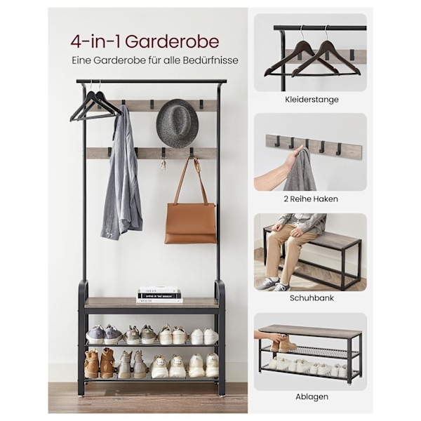 Rootz klädstativ med 9 krokar - Garderobsarrangör - Entréorganisator - Spånskiva och stålkonstruktion - 32cm x 70cm x 175cm