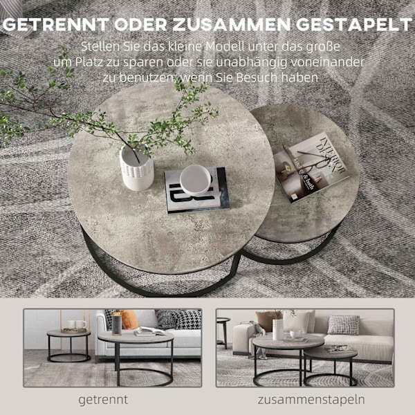 Rootz sofabordsæt - Rundt sætborde - Industriel design - Holdbart - 78,5 cm x 78,5 cm x 46,5 cm & 59 cm x 59 cm x 36,5 cm