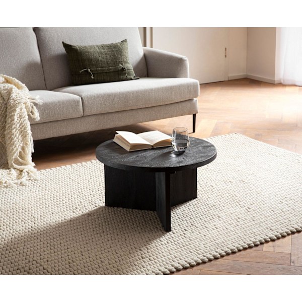 Rootz Modern Design Sofabord - Rundt bord - Stativstel - Håndlavet - Mango massivt træ - Unikt - Sort - 60cm x 60cm x 33cm