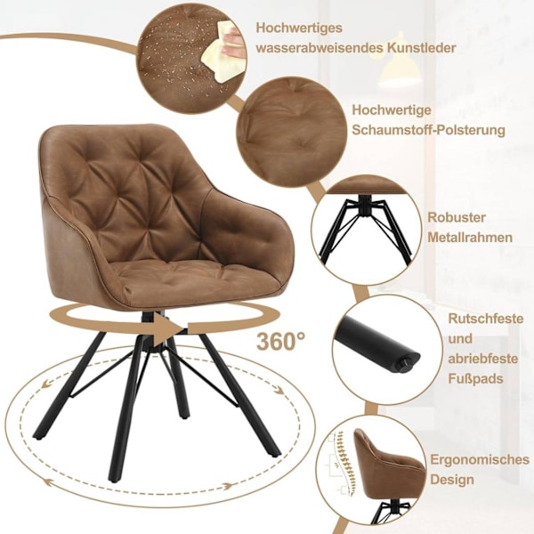 Rootz matstol - köksstol - vridbar fåtölj - bekväma sittplatser - 57,5 ​​cm x 82,5 cm x 53 cm