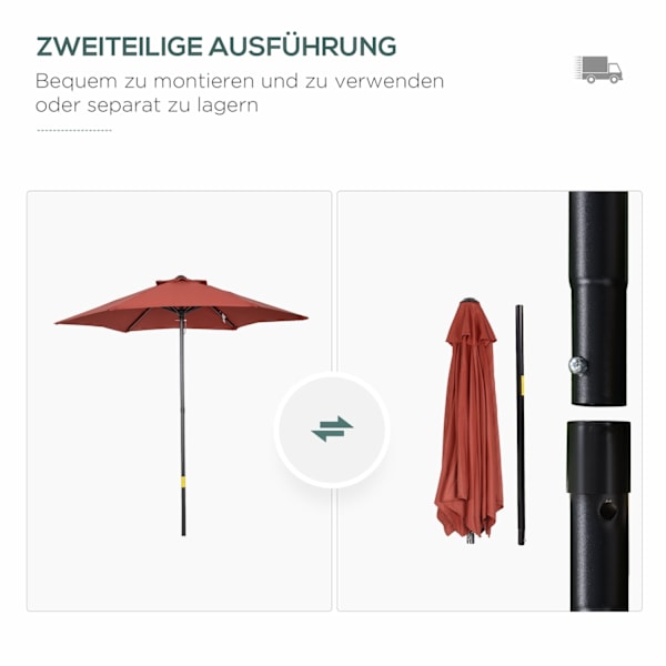 Rootz Parasol Paraply - Beach Screen - Balkon Shade - Quick Open - Ø1.96 X 2,04M - Rød