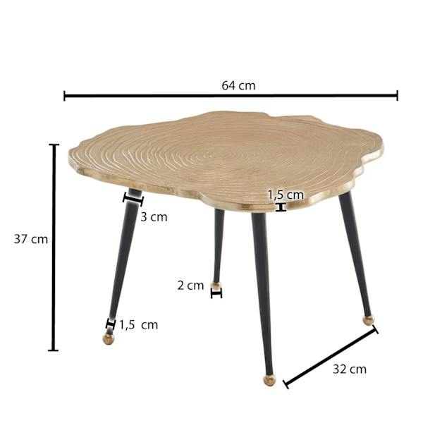 Rootz sohvapöytä alumiini puulevy 64x64x37 cm sohvapöytä metalli kulta - Design olohuoneen pöytä pyöreä - Pieni sohvapöytä Moderni - Sivupöytä sivupöy
