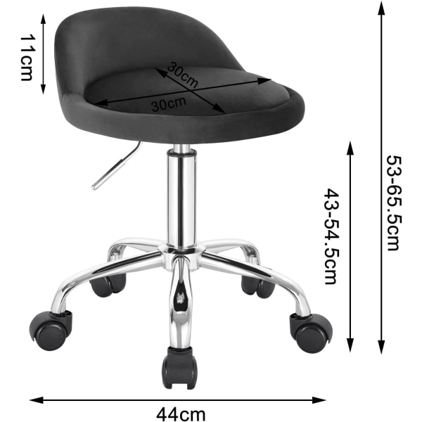 Rootz Velvet Office Pall - Justerbar skrivbordsstol - Vridbar sits - Ergonomisk design - 360-graders rörlighet - Höjd 53cm-65,5cm - Sits 30cm x 30cm