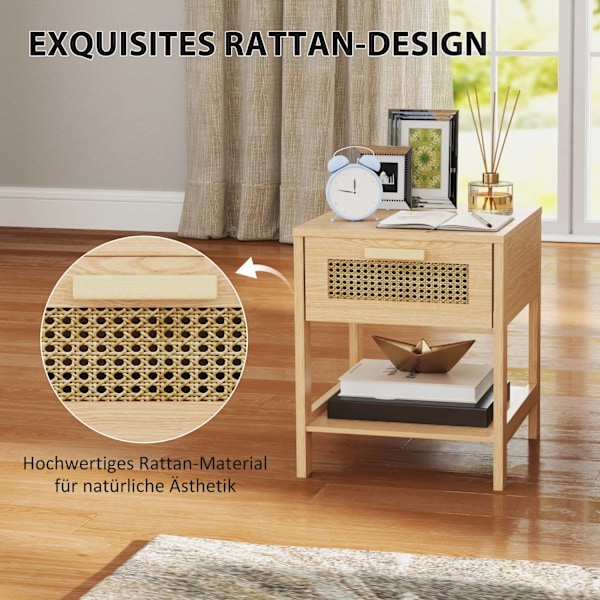 Rootz Bedside Night -kaappi - sivupöytä laatikolla - MDF - Rattan Design - 40 x 40 x 48,4 cm