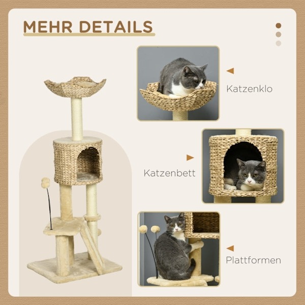 Rootz Cat Tree Tower - Skrapstolpe - Klätterställning - Cat Condo - Sisal repstolpar - 45cm x 40cm x 116cm