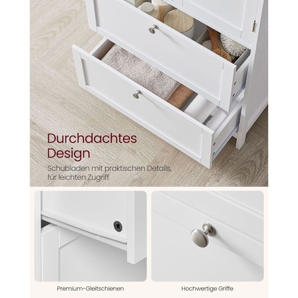 Rootz Badeværelsesskab - Opbevaringsenhed - Organizer - MDF - 30 cm x 60 cm x 110 cm - Klassisk hvid - Anti-tip - 136 kg max kapacitet
