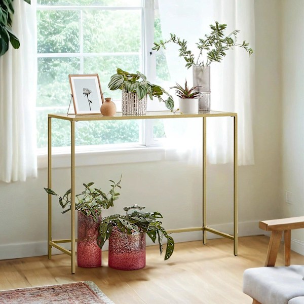 Rootz Subsis Console Table - Hard Glass - Sofatic - Elegant Design - 20x100x80cm Guldtransparent