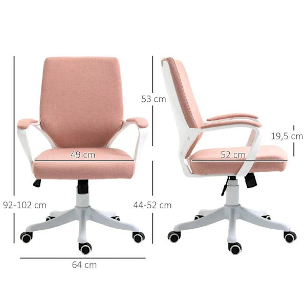 Rootz Kontorstol - Skrivebordsstol - Hjemmekontorstol - Med Vippefunktion - Pink/Hvid - 62x69x92-100 cm