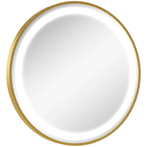 Rootz Badeværelsesspejl - Rundt Spejl Med Led Belysning - Tidsvisning - Hukommelsesfunktion - Aluminiumslegering - Guld + Sølv - 60L x 4W x 60H cm