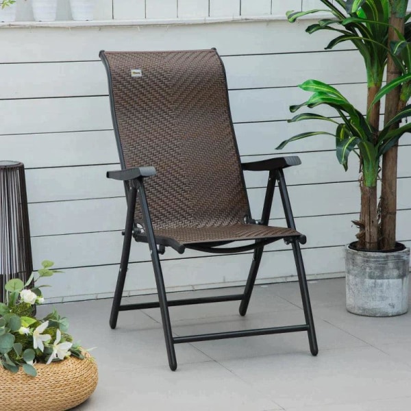 Rootz Solstol - Fällbar Loungestol - Rottingstol - PE Rotting - Stål - Brun + Svart - 58L x 71W x 111H cm