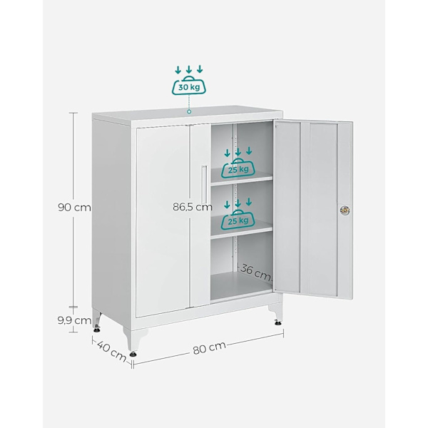 Rootz Steel Metal Kaappi - Säilytysjärjestelmä - Harmaa väri - Heavy Duty - Säädettävät hyllyt - 40cm x 80cm x 90cm