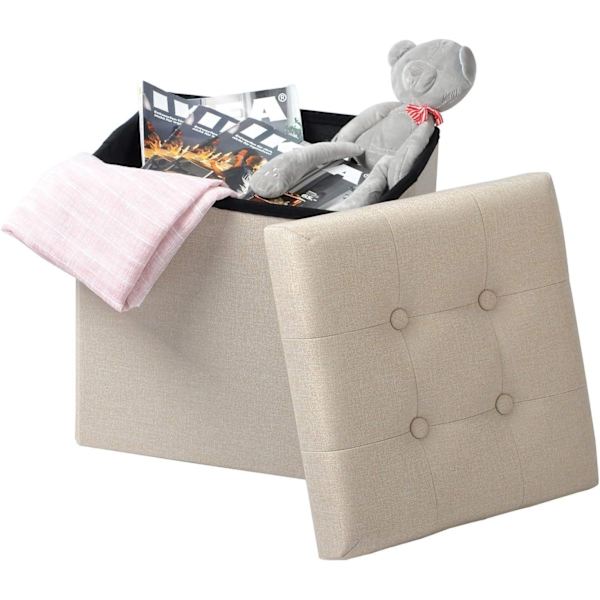 Rootz Pall med förvaring - Förvaringsbänk - Vikbar ottoman - Linnetyg - 37,5 cm x 38 cm x 37,5 cm - Utrymmesbesparande - Andas - 38L förvaring