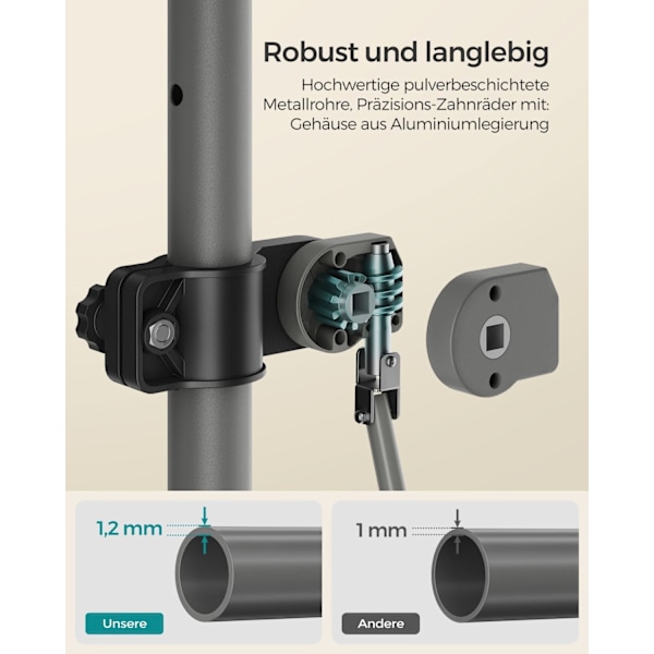 Rootz Grey Clamp-markis med vev - Utomhustak - Solskydd - Pulverlackerat stål - Aluminiumlegering - Polyester med PA-beläggning - 250 cm x 120 cm x 22