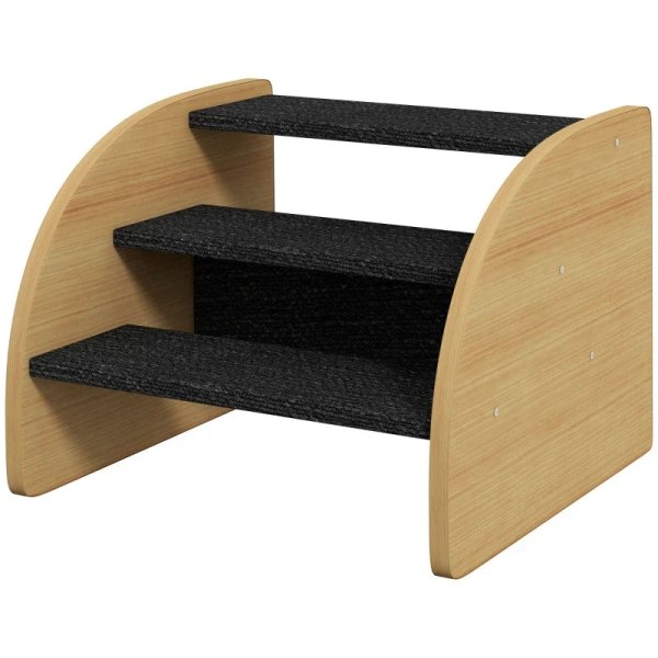 Rootz Pet Stairs - Hunde Trapper - 3 Trin - Lille Hund - Spånplade - Tæppestof - Eg + Sort - 38,5 cm x 38,5 cm x 30 cm