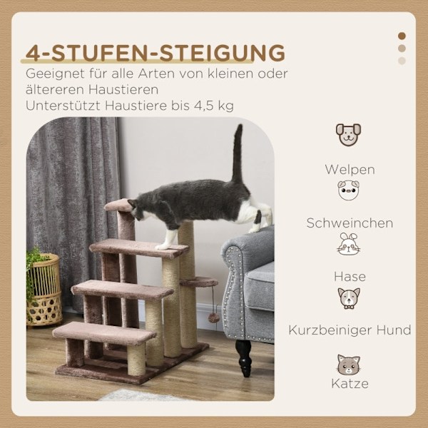 Rootz Cat Tree-Stair Combo - Dyretrapper - Klatrehjælp - Lege- og hvileområde - Kattekradsestolpe - Plys foret - 60 cm x 40 cm x 64 cm