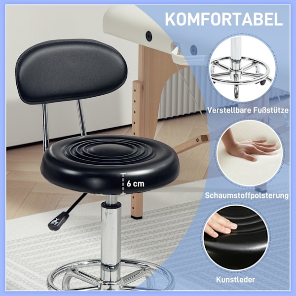 Rootz Roll -jakkara - Säädettävä pyörivä jakkara - salonkituoli - koko päivän mukavuus - musta - 32b x 40t x 70-86h cm