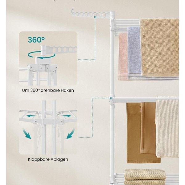 Rootz 4-vånings torkställ med hjul - Torkställ för kläder - Tvätthållare - Stål & plast - 63,5 cm x 128 cm x 173 cm