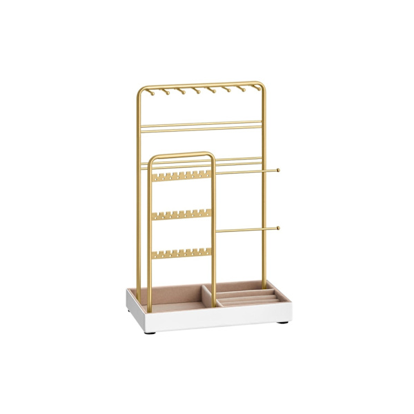 Rootz smykkestativ - Øreringeholder - Halskædeorganisering - Metalramme - Fløjlsforing - 11,5 cm x 19,6 cm x 30,8 cm
