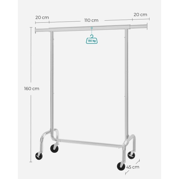 Rootz Klädställ - Klädställ - Klädställ - Förkromat järnrör - 110-150 cm x 160 cm x 45 cm - Silverfärgad - 130 kg Lastkapacitet