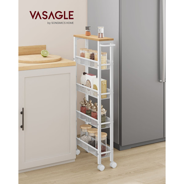 Rootz Oak White Trolley - Rullvagn - Bärbar förvaring - Spånskiva och stål - 13 cm x 45,4 cm x 99,6 cm - Lättvikt - Max belastning 12,5 kg